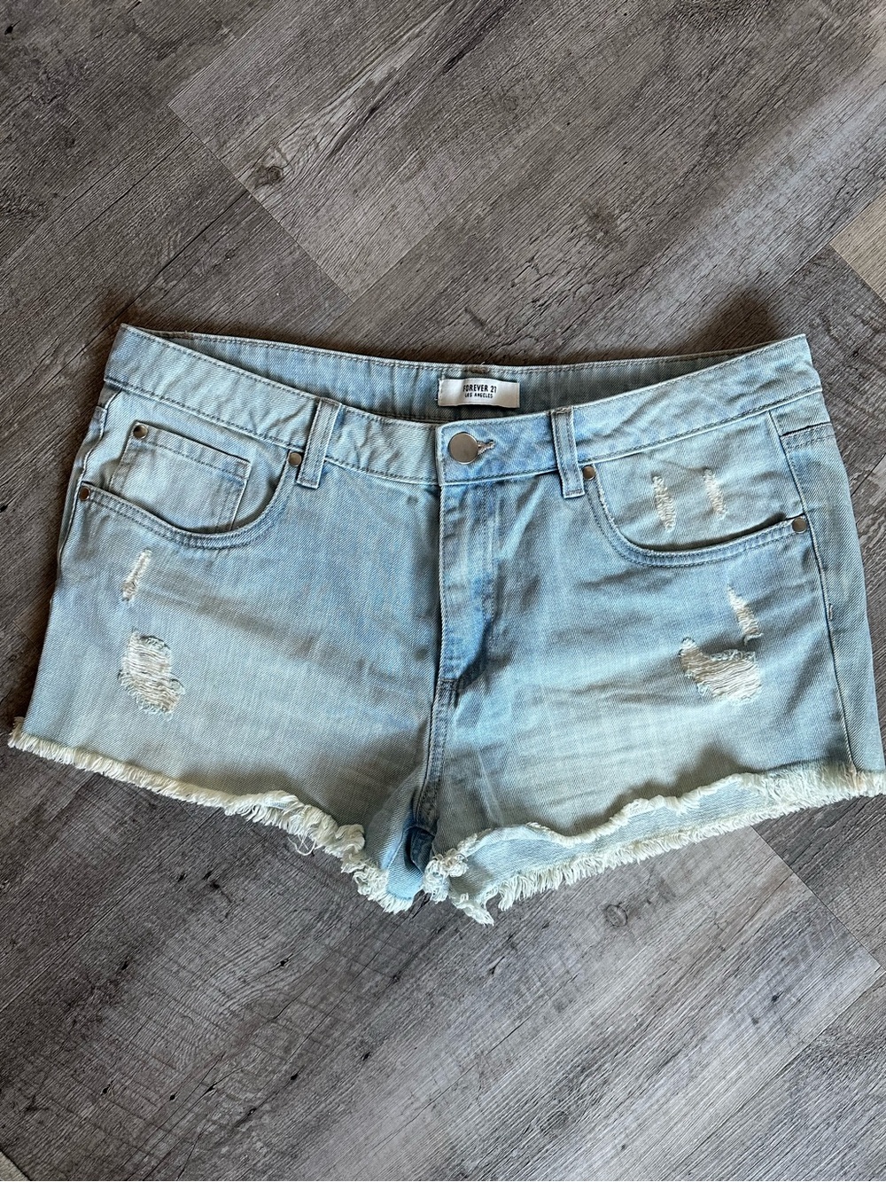 Forever 21 Light Wash Distressed Denim Jean Shorts